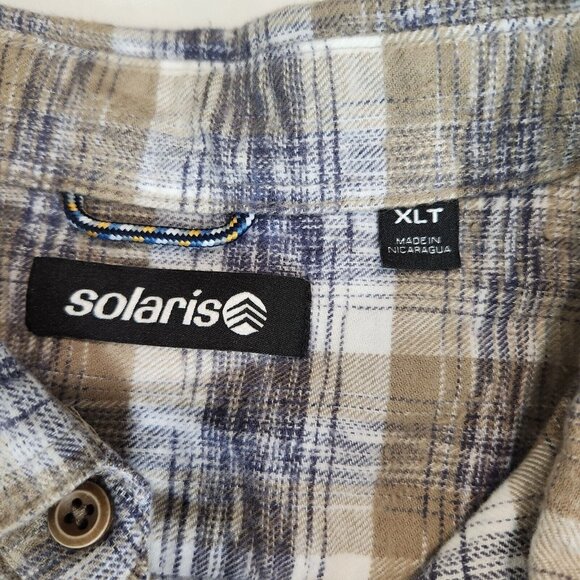 Solaris Shirt Men's Tall Man Cream White  Plaid ButtonUp Long Sleeve Size XLT 14 - Picture 12 of 15